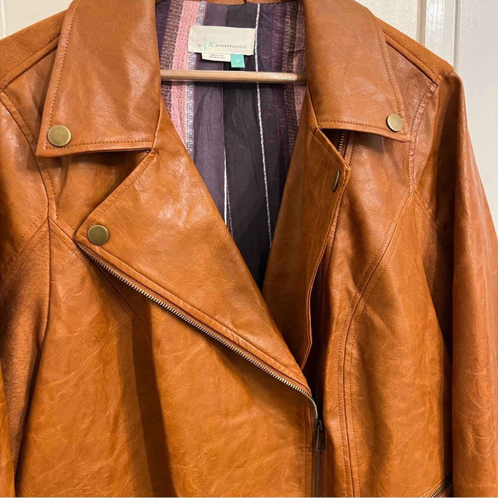 Anthropologie Cognac Tan Leather Suede Jacket - Picture 6 of 11